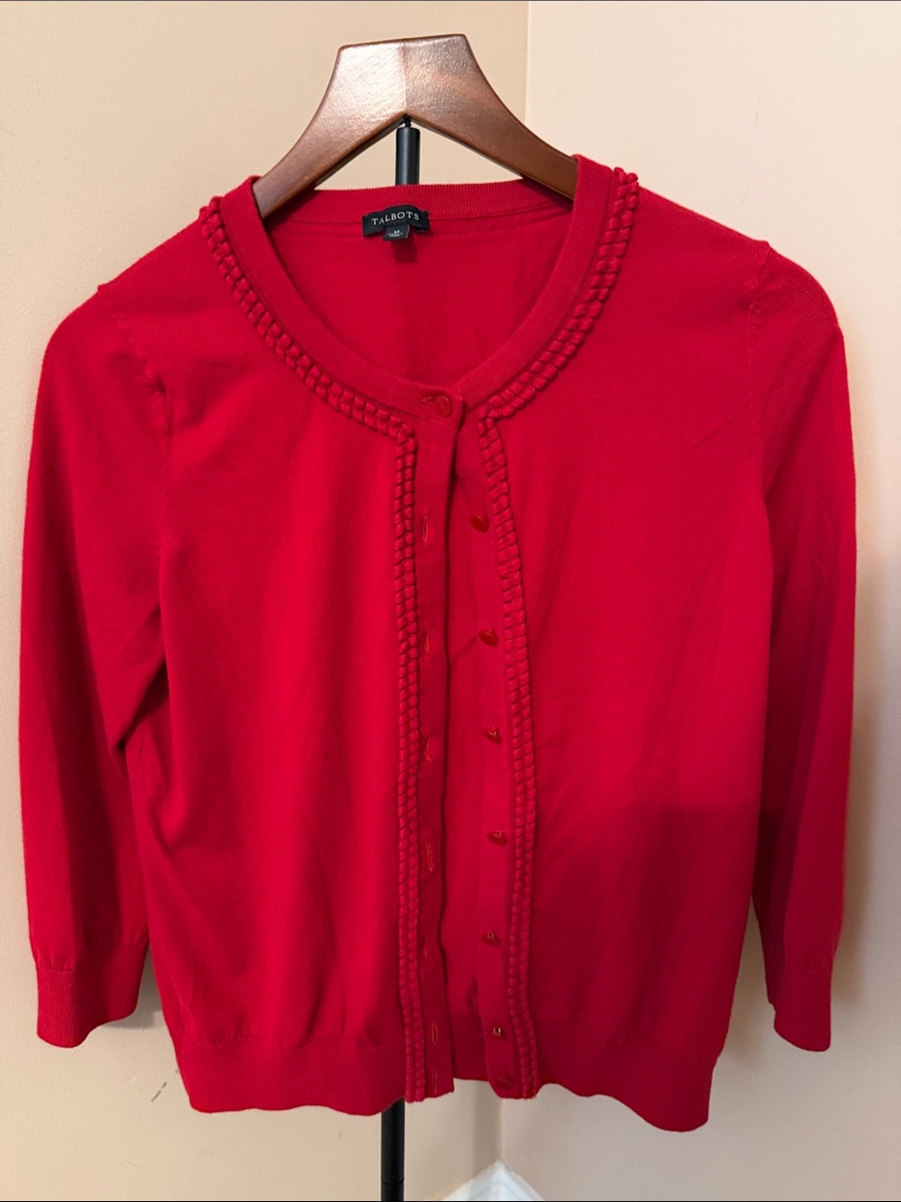 Talbots Vibrant Red Round-Neck Button Cardigan